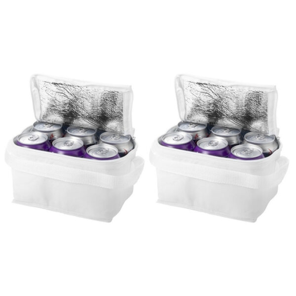 Kleine koeltas voor sixpack blikjes - 2x - 3,5 liter - wit - 20 x 15 x 12 cm - Lunchtrommel