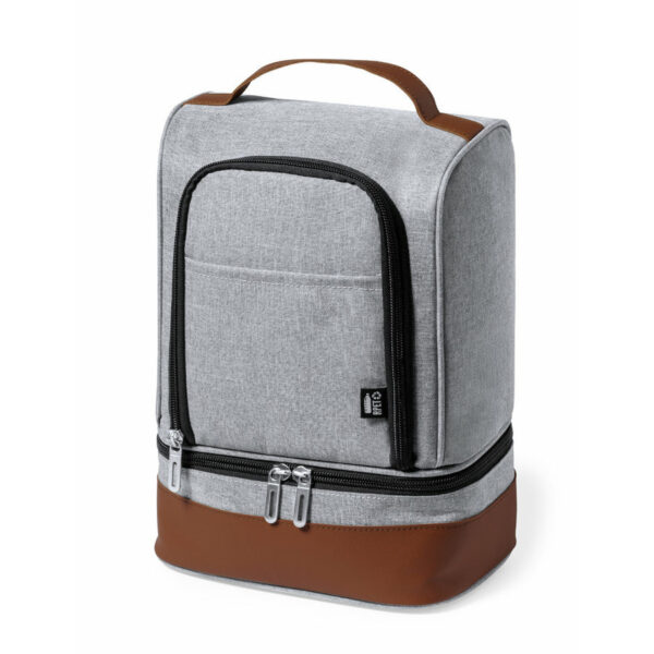 Koeltas 2 vakken - voor lunchpakket of drankjes - 7 liter - 20 x 27 x 13 cm - Draagband - Grijs