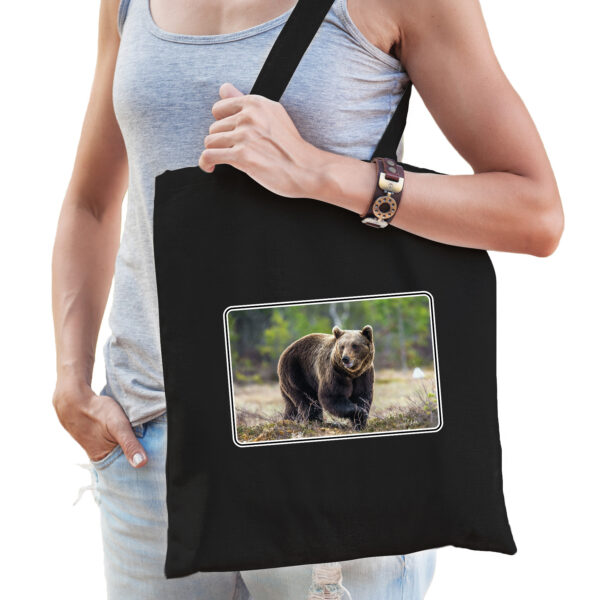 Dieren tas met beren foto zwart voor volwassenen - beer cadeau tasje