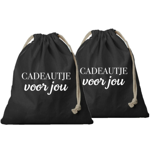 2x Canvas cadeautasje Cadeautje voor jou zwart met koord 25 x 30 cm