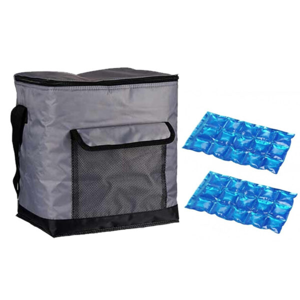 Strand/camping koeltas medium size - incl 2x koelelement - 31 x 23 x 33 cm - grijs