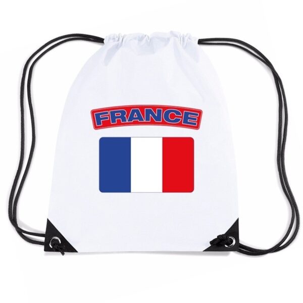Frankrijk nylon - rijgkoord rugzak - sporttas - wit - met Franse vlag