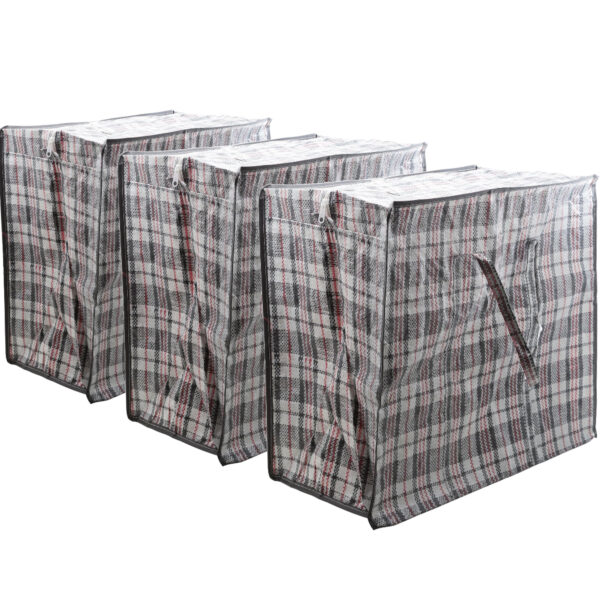 Mega grote XXL boodschappentas / dekentas - 3x stuks - grijs geruit - 65 x 30 cm - kunststof - 82 li