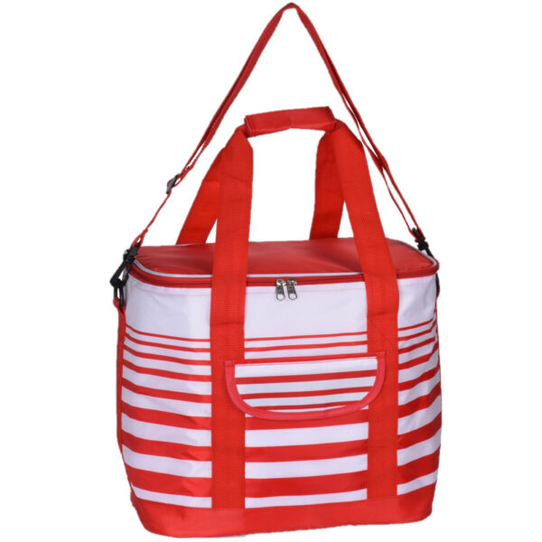 Koeltas draagtas schoudertas - rood/wit gestreept - 28 x 18 x 29 cm - 12 liter - Koeltassen