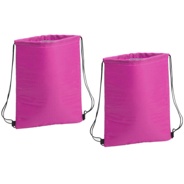 Koeltasje rugzak met draagkoord - 2x stuks - roze - 32 x 42 cm