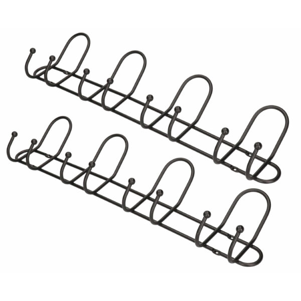 Wandkapstok - 2x - zwart - 8-haaks - aluminium metaal - 13 x 53,5 cm
