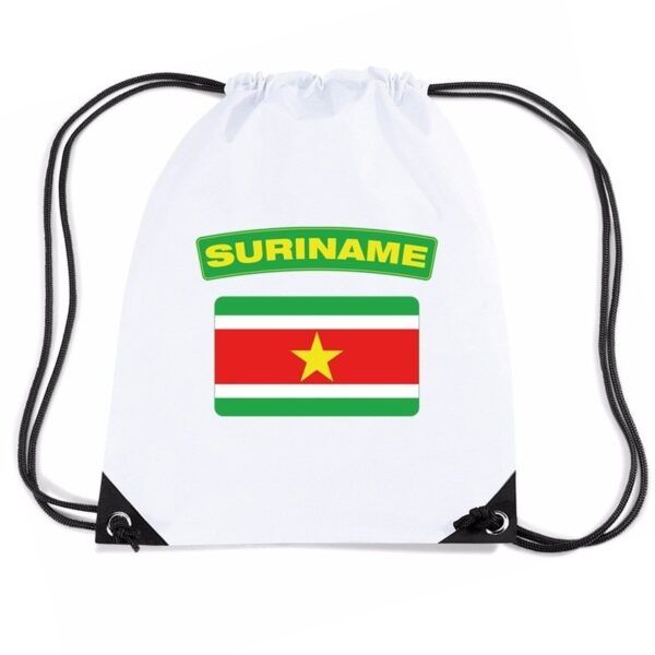 Suriname vlag tasje - nylon rugzak - wit - met Surinaamse vlag - supporters - rijgkoord