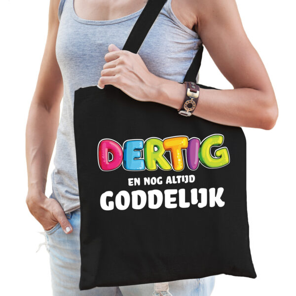 Bellatio Decorations Cadeau tas 30 jaar - dertig en goddelijk - zwart - katoen - 42 x 38 cm