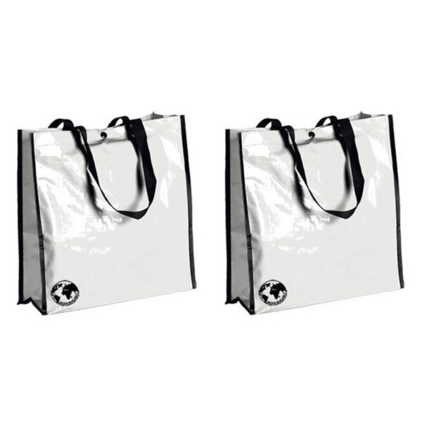 Shopper boodschappen opberg tas - 3x - wit - 38 x 38 cm - Glimmend