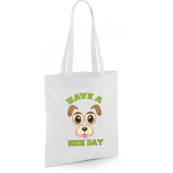 Bellatio Decorations schoudertas meisjes - hond - wit - have a nice day - 42 x 38 cm - shopper
