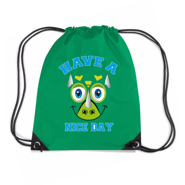 Bellatio Decorations gymtas jongens - dinosaurus - groen - have a nice day - 45 x 34 cm - rugzak