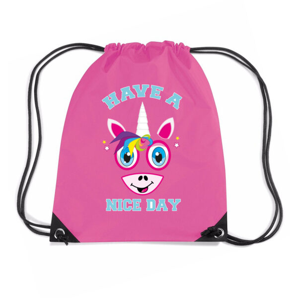 Bellatio Decorations gymtas meisjes - eenhoorn - fuchsia roze - have a nice day - 45 x 34 cm -rugzak