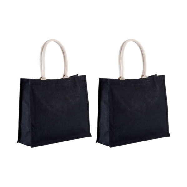 Jute boodschappen strandtas - 2x stuks - zwart - 42 x 36 cm - Shoppers