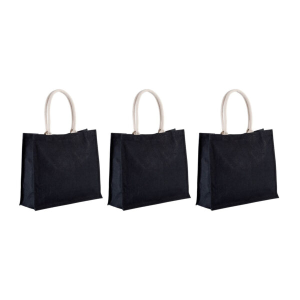 Jute boodschappen strandtas - 3x stuks - zwart - 42 x 36 cm - Shoppers