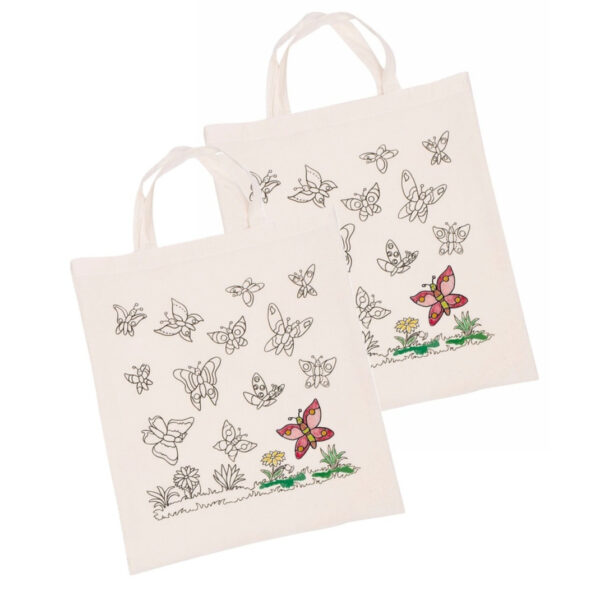 Inkleurbaar tasje DIY - 2x - vlinder motief - 38 x 42 cm