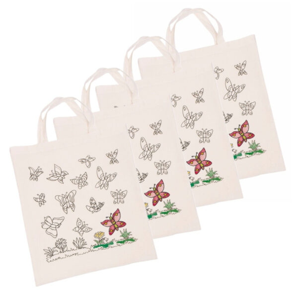 Inkleurbaar tasje DIY - 4x - vlinder motief - 38 x 42 cm