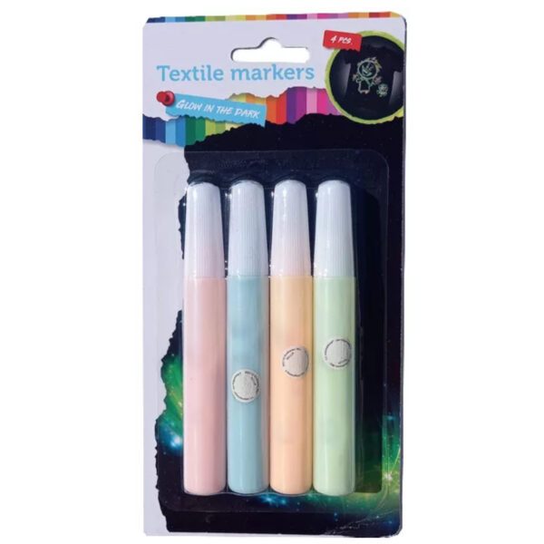 Textielstiften Glow in the dark - 4x stuks - knijpstiften - 4 kleuren
