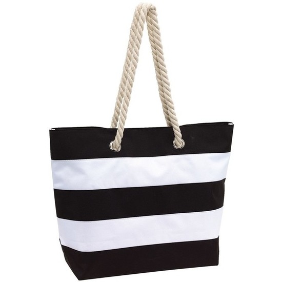 Strandtas Alicante - gestreept zwart/wit - 47 x 14 x 34 cm - Beach bag