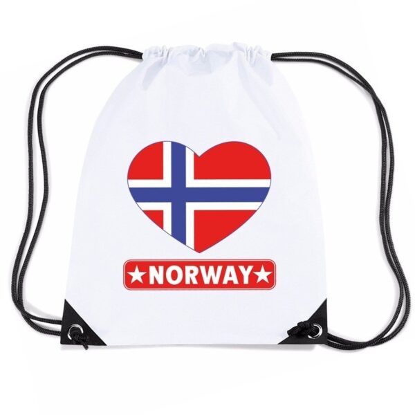 Sporttas met rijgkoord Noorwegen vlag in hart