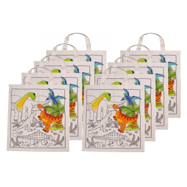 Inkleurbaar tasje DIY - 8x - dinosaurus motief - 38 x 42 cm