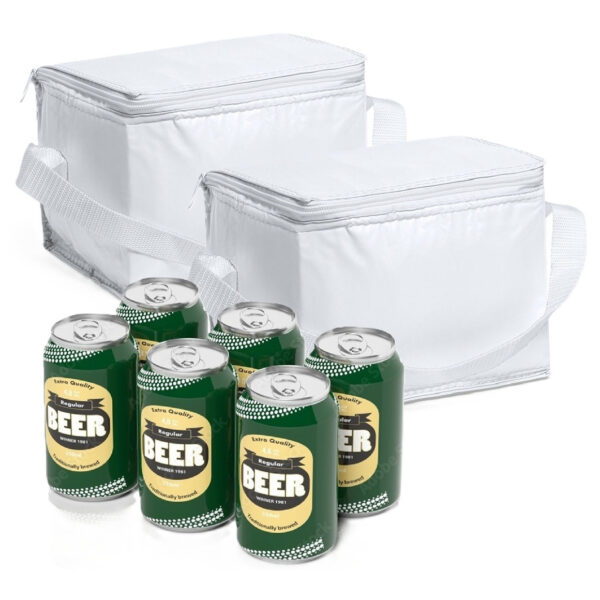 Mini koeltas wit - 2x - PVC - voor 6 blikjes - sixpack - 3,2 liter - 21 x 15 x 15 cm