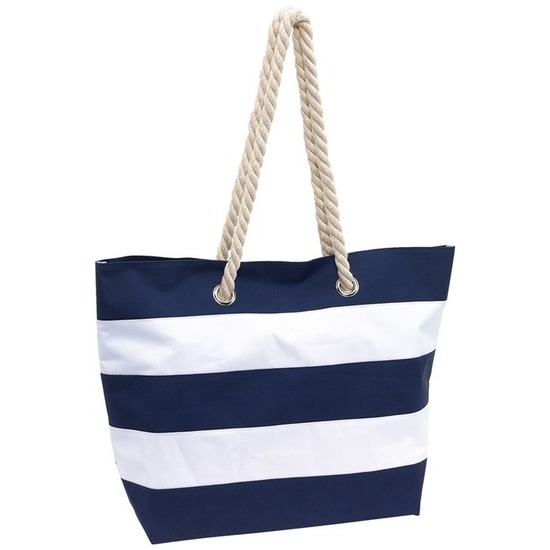 Strandtas Alicante - gestreept blauw/wit - 47 x 14 x 34 cm - Beach bag