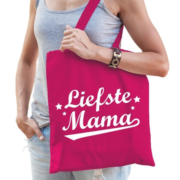 Liefste mama cadeau tas roze katoen