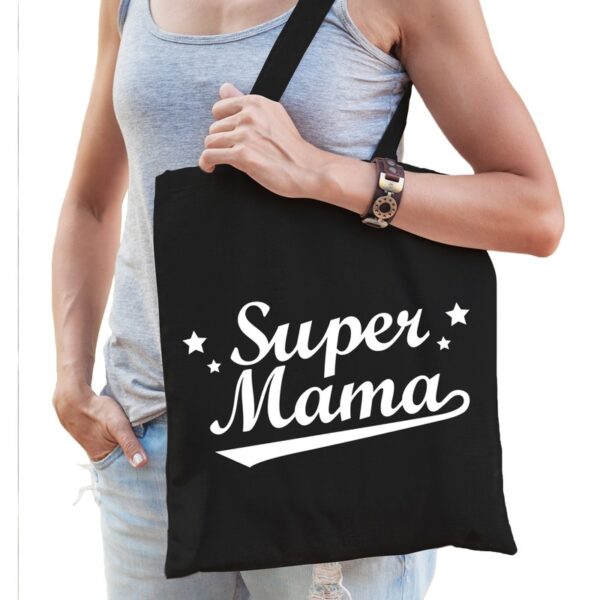 Super mama cadeau tas zwart katoen