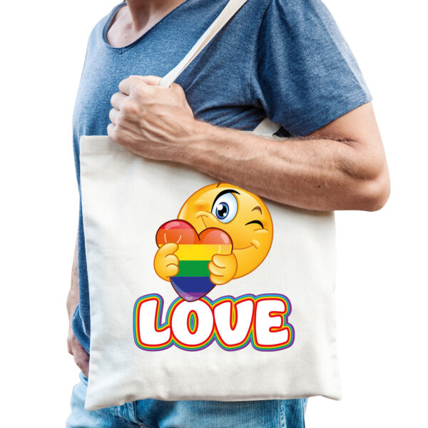 Bellatio Decorations Gay Pride tas - katoen - 42 x 38 cm - naturel - LHBTI - love