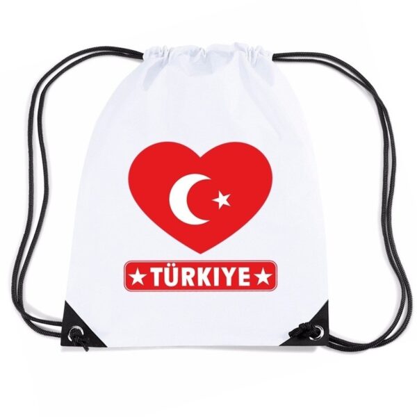 Turkije hartjes vlag rugtas - nylon rugzak - wit - supporters - landen - met koord