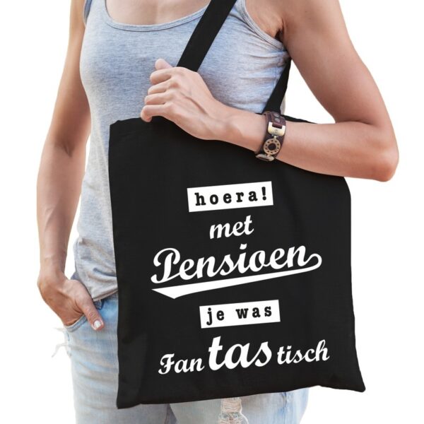 Hoera pensioen cadeau tas zwart katoen
