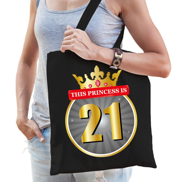 This princess is 21 - verjaardag kado tas zwart voor dames