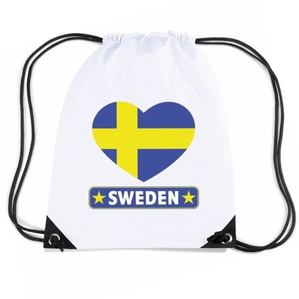 Zweden hartjes vlag rugtas - nylon rugzak - wit - supporters - landen - met koord