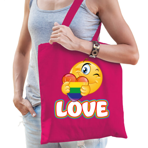 Bellatio Decorations Gay Pride tas - katoen - 42 x 38 cm - fuchsia roze - LHBTI - love