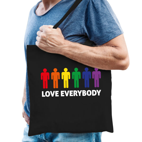 Bellatio Decorations Gay Pride tas - katoen - 42 x 38 cm - zwart - love everybody - LHBTI