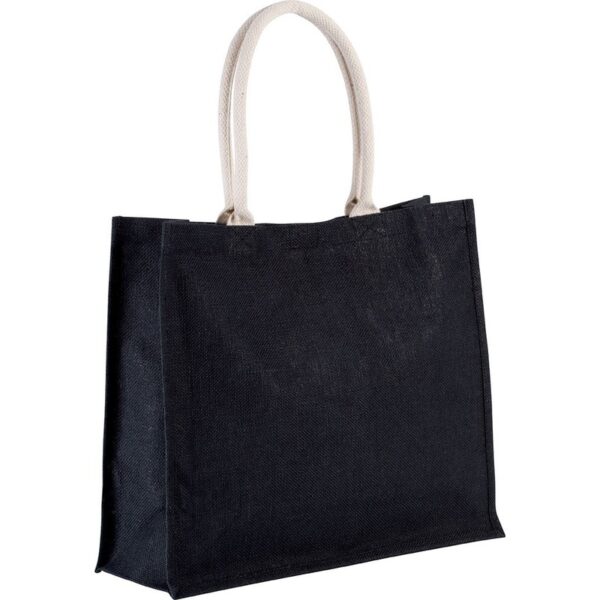 Jute boodschappen strandtas - zwart - 42 x 36 cm - Shoppers