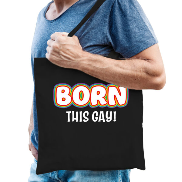 Bellatio Decorations Gay Pride tas - born this gay - katoen - 42 x 38 cm - zwart - LHBTI