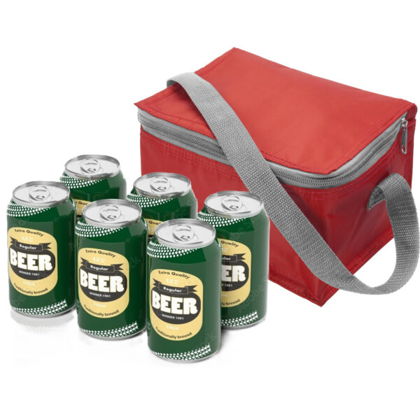 Kleine mini koeltas voor lunch of sixpack blikjes - rood - 21 x 15 x 13 cm - draagriem