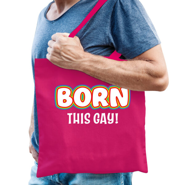 Bellatio Decorations Gay Pride tas - born this gay - katoen - 42 x 38 cm - fuchsia roze - LHBTI