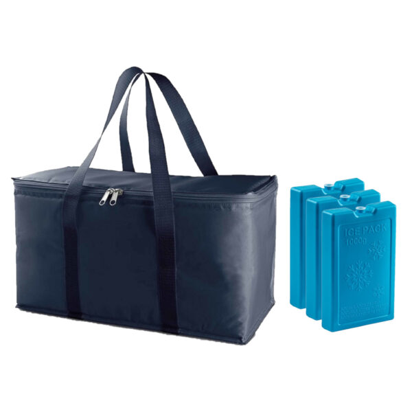 Grote koeltas blauw 39 x 22 x 19 cm met 3x stuks blauwe koelelementen