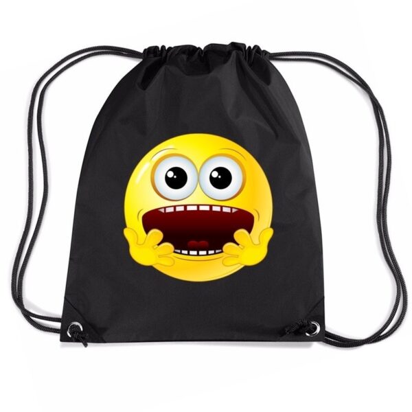 Nylon sporttas emoticon geschrokken zwart