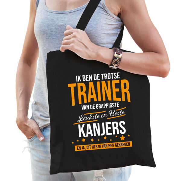 Trotse trainer van de beste kanjers katoenen kado tas dames zwart voor trainers