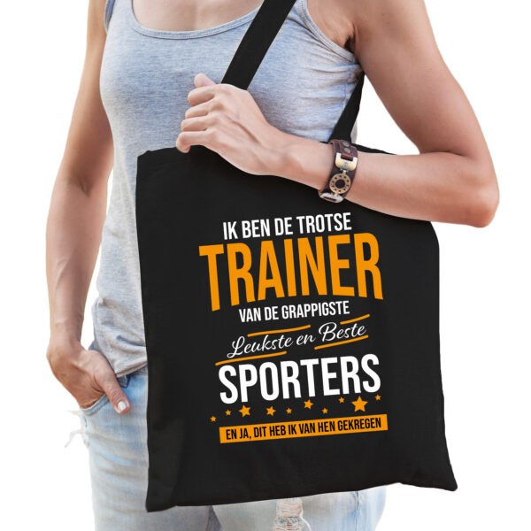 Trotse trainer van de beste sporters katoenen kado tas dames zwart voor trainers