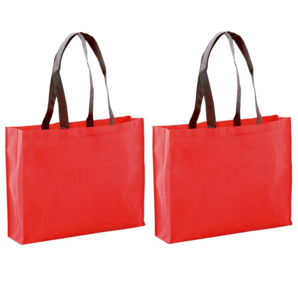 Draagtas/schoudertas/boodschappentas - 2x - rood - 40 x 32 x 11 cm