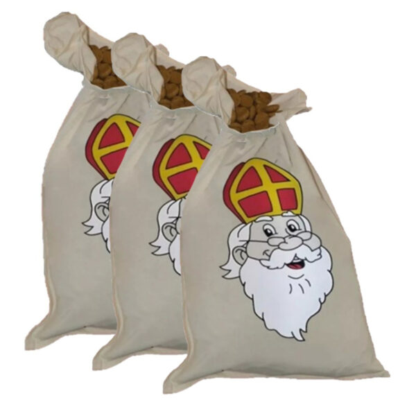 Sinterklaas strooizak voor snoep - 3x - katoen - 35 x 60 cm - Sint en Piet strooigoed zakken