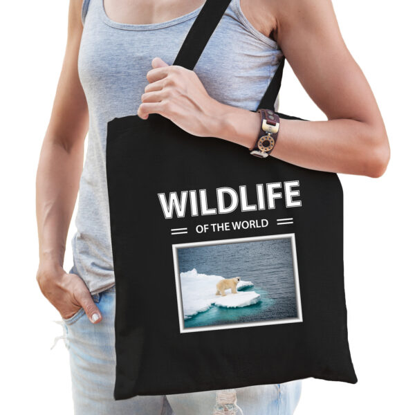 Ijsbeer tasje zwart volwassenen en kinderen - wildlife of the world kado boodschappen tas