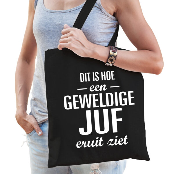 Cadeau tas - voor juf - zwart - katoen - Geweldige juf - juffendag - einde schooljaar