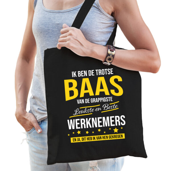 Trotse baas van de leukste werknemers - katoenen cadeau tasje - zwart - voor dames