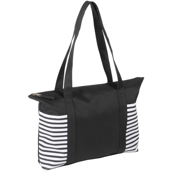 Strandtas met streepmotief - zwart/wit - 44 x 31 cm - Strandartikelen