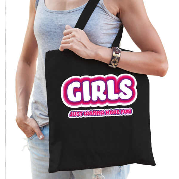 Bellatio Decorations vrijgezellenfeest tas - katoen - 42 x 38 cm - zwart - Girls Fun